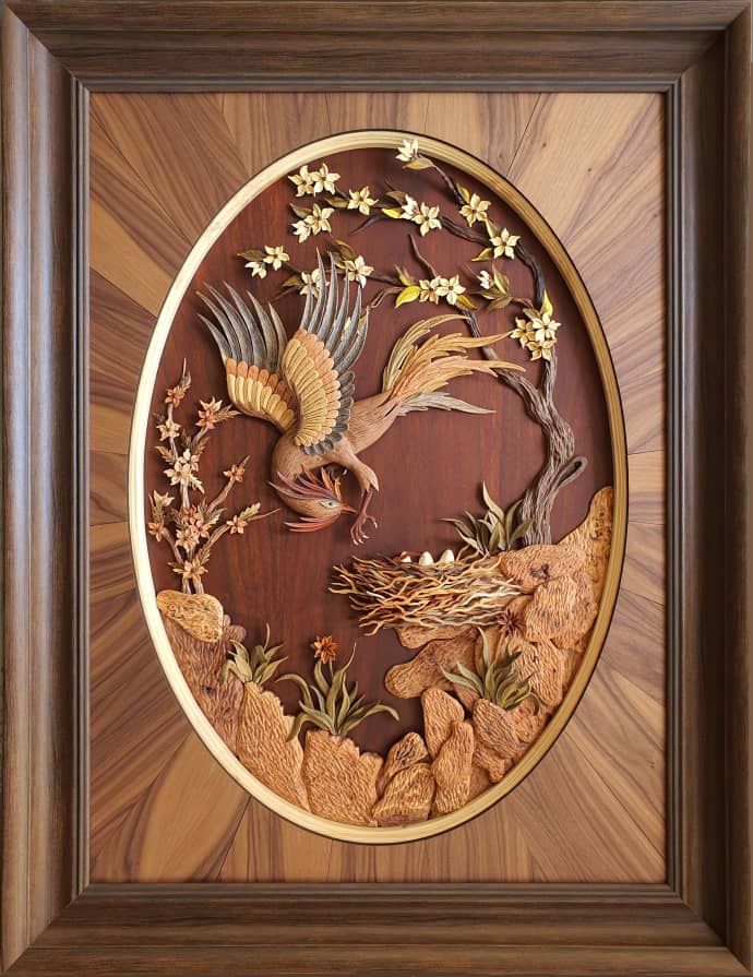 معرق چوب تابلو معرق منبت سیمرغ