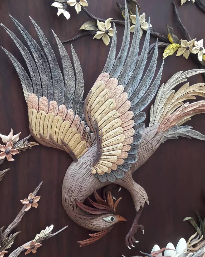 معرق چوب تابلو معرق منبت سیمرغ